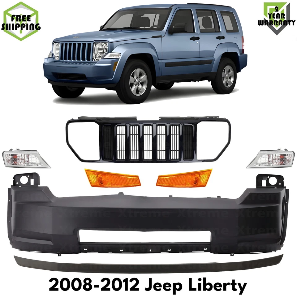 Front Bumper Cover Primed Plastic & Grille Assembly For 2008-2012 Jeep Liberty - Изображение 1 из 4
