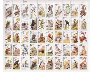 Rare Brand New Sheet of 50 US 1987 North American Wildlife Postage Stamps & book - Picture 1 of 15