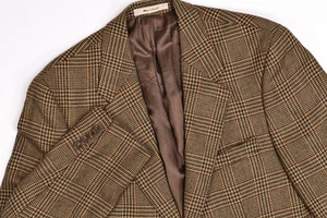 Vintage Polo University Club Brown Plaid Houndstooth Wool Blazer Jacket 42 R - Picture 1 of 13
