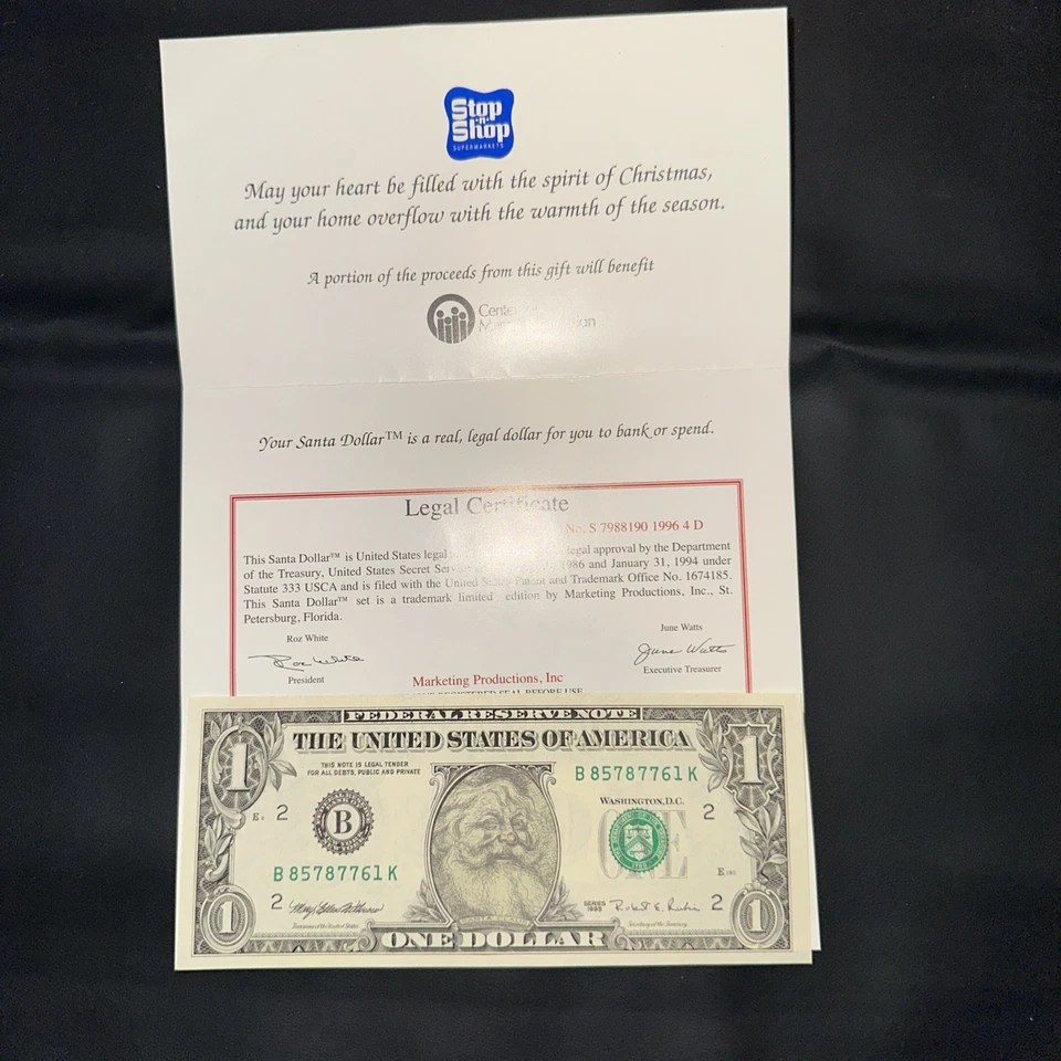 1985 Santa Claus Limited Edition real One Dollar Bill - Uncirculated  - Image 1 of 4