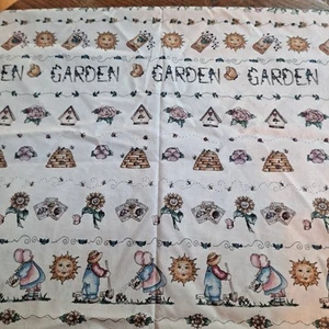 Vintage Dianna Marcum Gardening Beige Cotton Fabric 33" X 45" Quilting - Picture 1 of 4