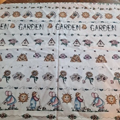 Vintage Dianna Marcum Gardening Beige Cotton Fabric 33" X 45" Quilting  - Image 1 of 4