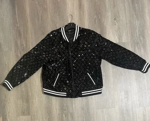 Torrid 2 Pailletten Bomberjacke Damen 18 schwarz weiß Streifen Party Rauten gefüttert - Bild 1 von 6