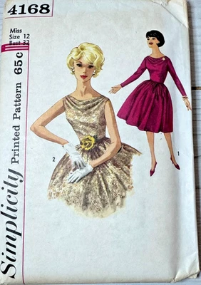 Vtg 1950s SIMPLICITY 4168 Sewing Pattern Cut Sz 12 Dress Full Skirt Bust 32 - Image 1 of 3