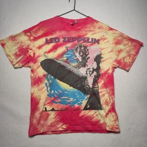 Vtg Hanes T-Shirt Mens L Red Tie Dye Led Zeppelin First Album Art Ultraweight - Picture 1 of 10