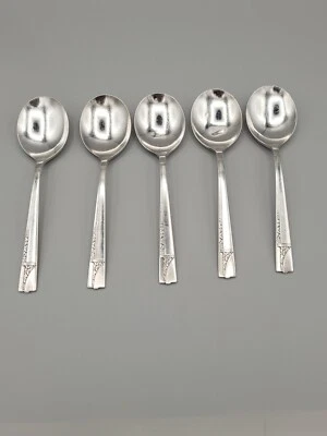 Antique Nobility Plate Caprice Art Deco Soup Spoons Set Of 5 - Image 1 of 4