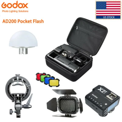 US Godox AD200 2.4G TTL Flash Speedlite+Diffuser+Barndoor+X2T-C Trigger fr Canon - Image 1 of 4
