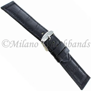 24mm Milano Black Alligator Grain Genuine Leather Mens Long Watch Band  2226 - Picture 1 of 4
