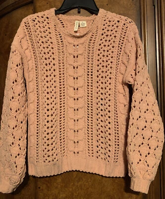 Suéter chenille novo com etiquetas Tilly’s sky and sparrow tecido aberto pêssego XS - Imagem 1 de 4