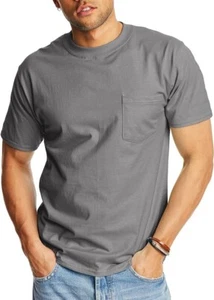 Hanes Mens T Shirt Beefy Pocket 100%Cotton Short Sleeve Smoke Gray Small-Medium - Picture 1 of 3