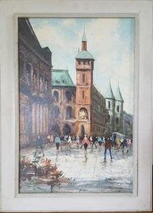 Marcel Signed Mid Century Oil Painting on Board French Street Scene - Picture 1 of 12