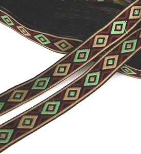 Near 1/2" 12mm wide 5-10yds Green Tone Diamond Rhomb Woven Jacquard Ribbon L525 - Bild 1 von 8