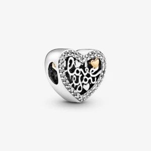 New LIMITED EDITION Pandora Two-Tone 14K Gold&Silver Love Script Charm 792037CZ - Picture 1 of 10