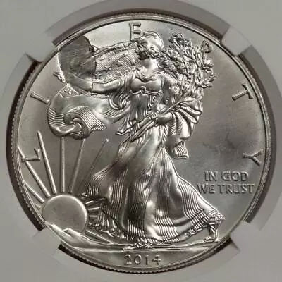 2014 NGC MS67 Major Struck Thru Silver Eagle Dollar Mint Error Great Eye Appeal - Image 1 of 4