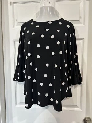 Blusa túnica negra a lunares manga volantes Carmen Marc Valvo Plus 0X para mujer Foto 1 de 4