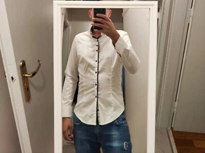 Camicia italiana Naracamicie bianca, dettagli grigio scuro, 97% cotone 3% elastan - Foto 1 di 5