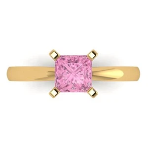1Ct Princess Simulated Pink Diamond Solitaire Engagement Ring, 14K Yellow Gold - Picture 1 of 11