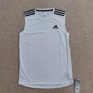 Adidas Tank Mens Small White Aeroready 3 Stripes Breathable Gym Training Casual - Picture 1 of 15