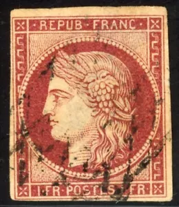 France 1849 1fr Scott# 9 Four Margin Copy Used VF With Small Thin at Top 💥 - Picture 1 of 2