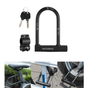 ROCKBROS Bicycle Bike U Lock Cycling Motorcycle D Lock Keyed With Bracket Holder - Picture 1 of 11