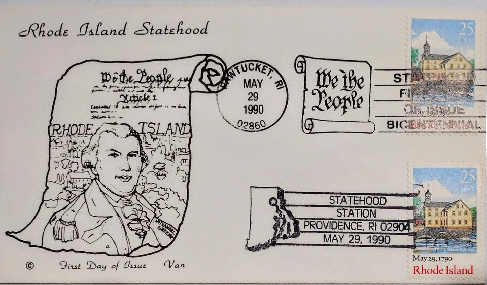 VAN NATTA RHODE ISLAND STATEHOOD PRINTED  FIRST DAY COVER FDC ONLY 5 NOT PAINTED - Image 1 of 1