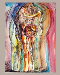 Paolo Manzari - "Innamorati" - inchiostro china e acquarello 20 x 15 - anno 2003 - Foto 1 di 1