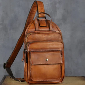 Genuine Leather Sling Bag for Men Women Sling Backpack Purses Crossbody Bag - Picture 1 of 12