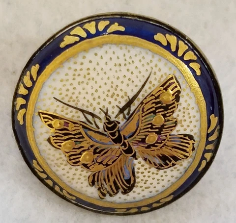 ANTIQUE HAND PAINTED MEIJI ERA SATSUMA W/GORGEOUS BUTTERFLY IN HM SILVER 13/16" Cover