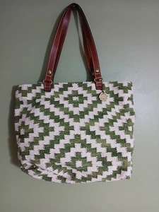 Patricia Nash Hand Loomed Cotton Weave Chennai Tote Green Beach Bohemian Large - Picture 1 of 12