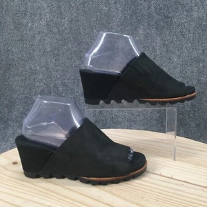 Sorel Sandals Womens 8 Joanie Wedge Mule Slides Black Leather Casual NL2837-010 - Picture 1 of 17