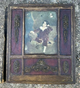 Antique Wood & Leather Book/Family Bible Cover - Foto 1 di 5