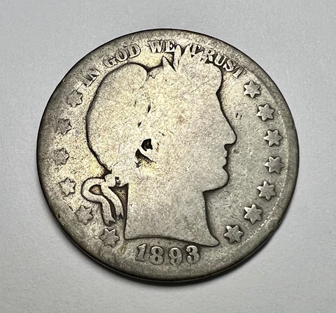 1893-S Barber Half Dollar KEY DATE Authentic US Coin 90% Silver. Free Shipping! Cover