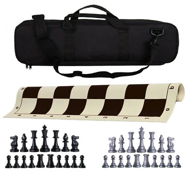 Juego de ajedrez de triple peso de lujo - Piezas y bolsa de tablero de vinilo - Negro Plata Foto 1 de 4