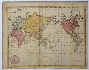 Antique 1795 MATHEW CAREY 'Chart of the World Mercator Projection Capt Cook' MAP - Picture 1 of 12