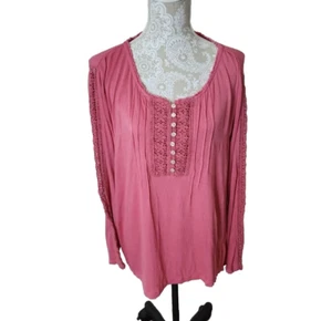 Soft Surroundings Top Gabby Rose Pink Lacey Boho Long Sleeves Women's Medium - Picture 1 of 8