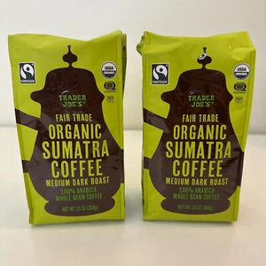 2 Packungen Trader Joe's Bio Fair Trade Sumatra ganze Bohne Kaffee 13 Unzen jede Packung - Bild 1 von 2