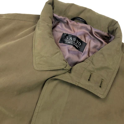 Sanyo Men’s Trench Over Coat Hidden Buttons Cotton Khaki • Size 42 R - Image 1 of 4