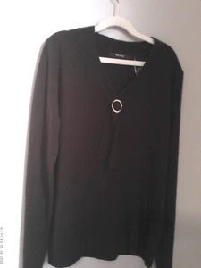 WOMENS RAUSEY BLACK SWEATER WITH BEADED CLASP SIZE XL - Picture 1 of 3