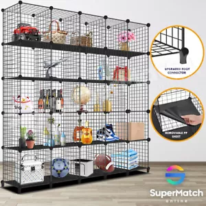 DIY Wire Cabinet Shelf 25 Cube Clothes Toy Storage Display Grid Mesh Rack Black - Picture 1 of 12