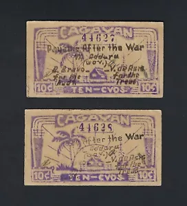 Japan - Philippinen Cagayan 2 Scheine aufeinanderfolgend 10 Centavos 1942 Notschein - Bild 1 von 2