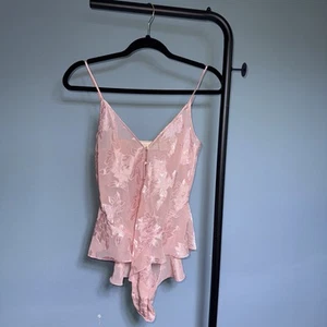 Victoria's Secret Vintage 90s Gold Label Pink Burnout Satin Teddy Lingerie Thong - Picture 1 of 22