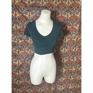 Aerie Offline Real Me Crop Top Manica Corta Abbigliamento Sportivo Attivo XS Verde - Foto 1 di 4