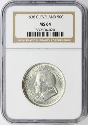 1936 50c Cleveland Commemorative Half Dollar NGC MS64 - Image 1 of 4