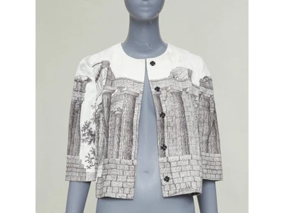 DOLCE GABBANA 2014 cream linen grey Greek Temple printed flax crop jacket IT40 S - Image 1 of 4
