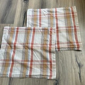 Pottery Barn LOT OF 2 Pumpkin Plaid 20" Pillow Cover Orange Gold Autumn Rustic - Picture 1 of 9