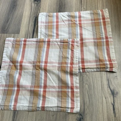 Pottery Barn LOT OF 2 Pumpkin Plaid 20" Pillow Cover Orange Gold Autumn Rustic - Image 1 of 4