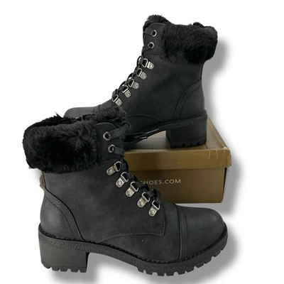 NUEVO GC Zapatos Joan Boot Talla 6.5 Negro Con Cordones Compat Lug Suela Imitación Piel Botín  Foto 1 de 4