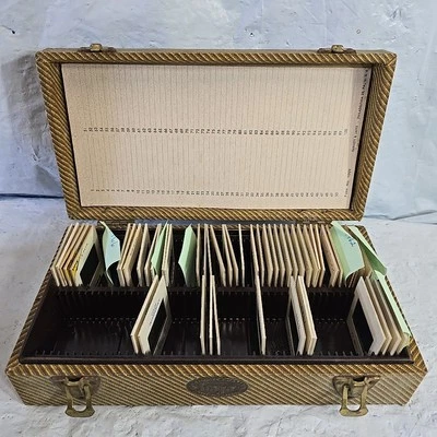 Vtg Barnett Jaffe Baja Striped Hard Case Box 100 Film w/ 51 Slides Tray Storage  - Image 1 of 4