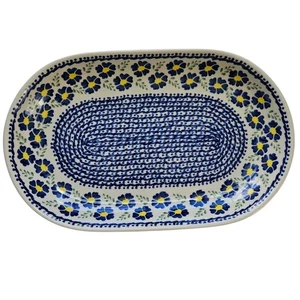 Polish Pottery Manufaktura Oval Platter Blue Floral Pattern Boleslawiec Handmade - Picture 1 of 8