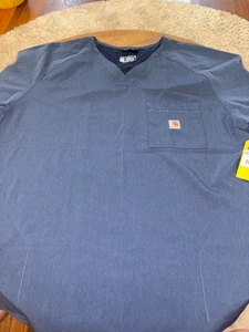 Carhartt Force Blue V-Neck Short Sleeve Vented Scrub Top Mens 2XL XXL force - Picture 1 of 7